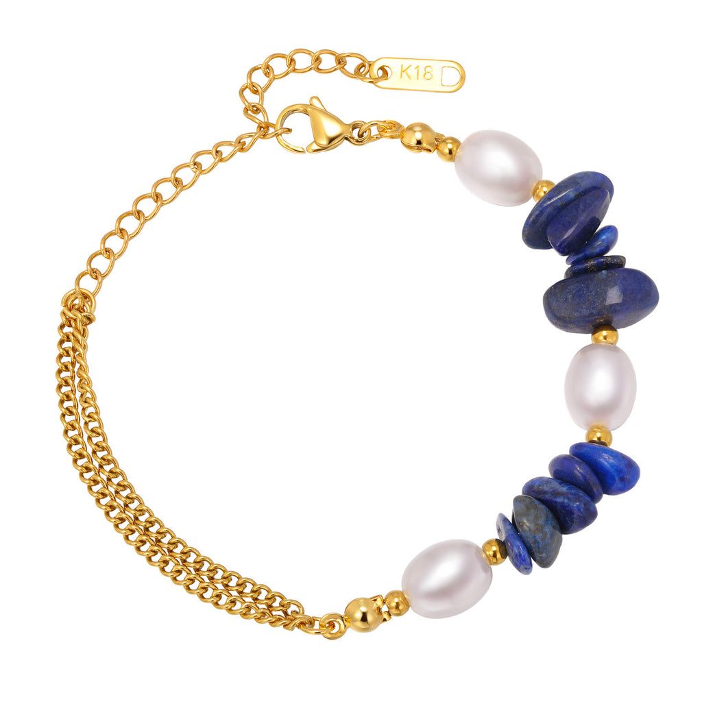 Bulk Blue White Mixed Stone Chain Gold Beads Stainless Steel Bracelet