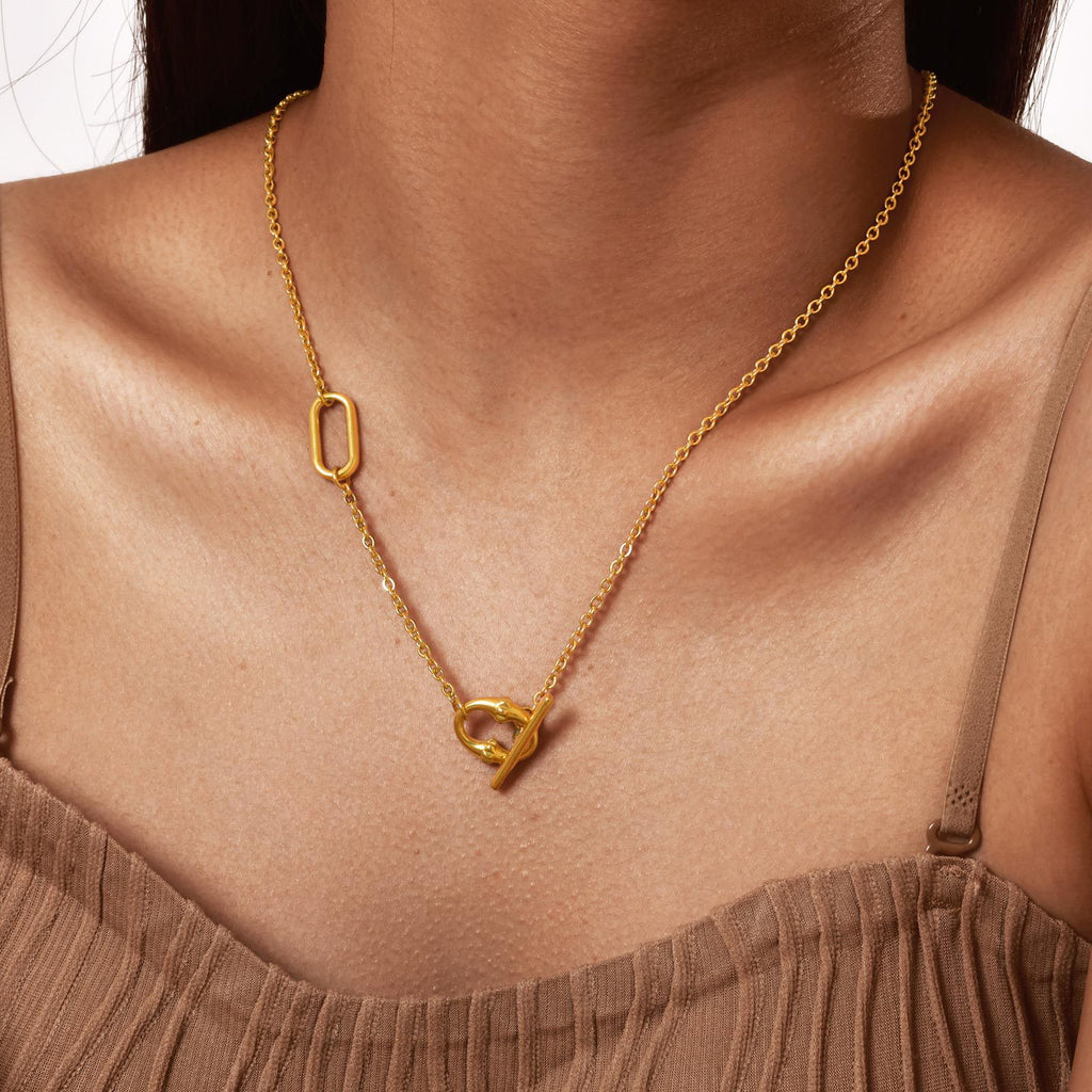 Bulk Simple Y-Style Toggle Gold Plated Plain Stainless Steel Necklace