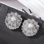 Shell Gold Silver CZ Pearl Anti Tarnish Copper Stud Earrings Bulk