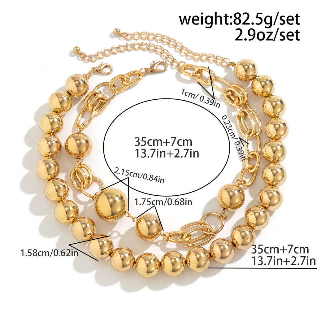 Ball 18K Gold Silver Pearl Anti Tarnish Dual Layer Necklace Women Bulk