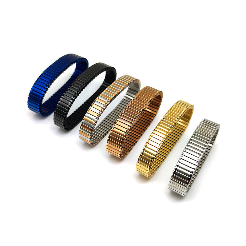Black Stackable Stainless Steel Anti Tarnish Adjustable Watch Stripe Elastic Bracelet For Women