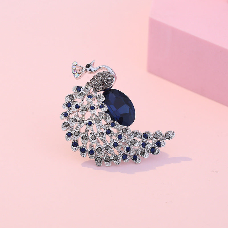 Peacock Blue Silver Cubic Zirconia Crystal Brooch For Women Bulk