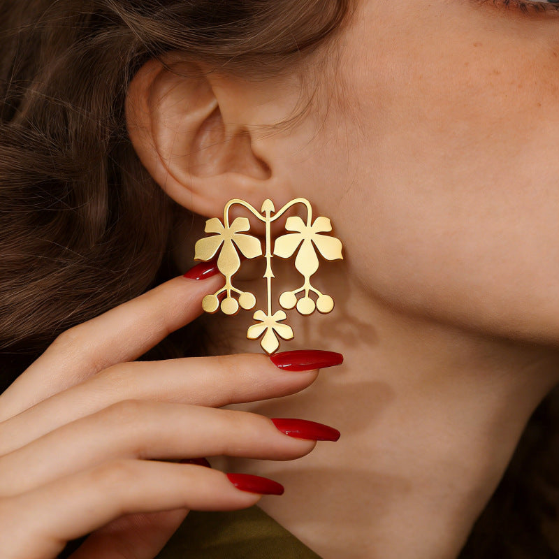 Gold Flower Plain Dangler Earrings For Women Bulk
