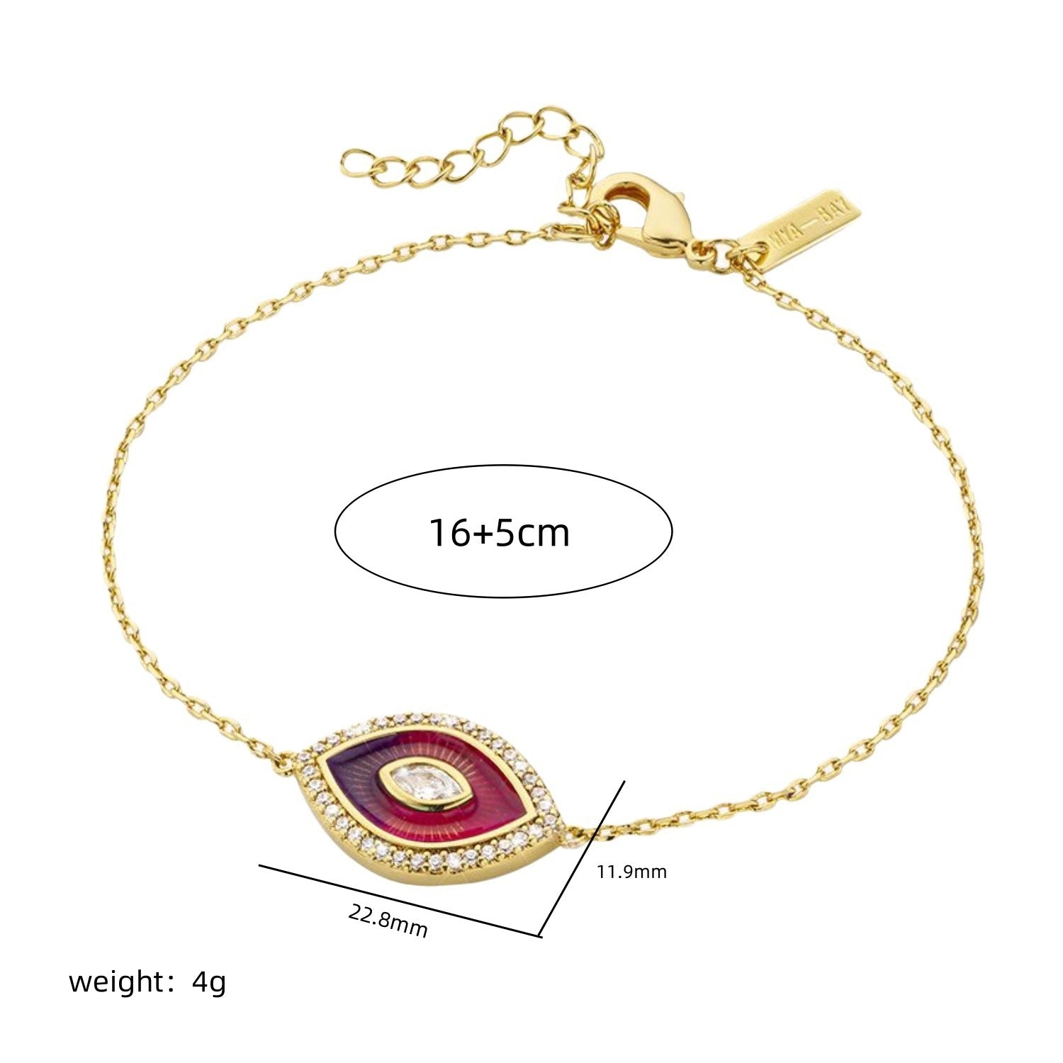 Evil Eye 18K Gold Red CZ Enamel Anti Tarnish Link Chain Bracelet Bulk