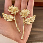 Sun Daisy Flower 18K Gold Plated Tassel Dangler Earring For Women