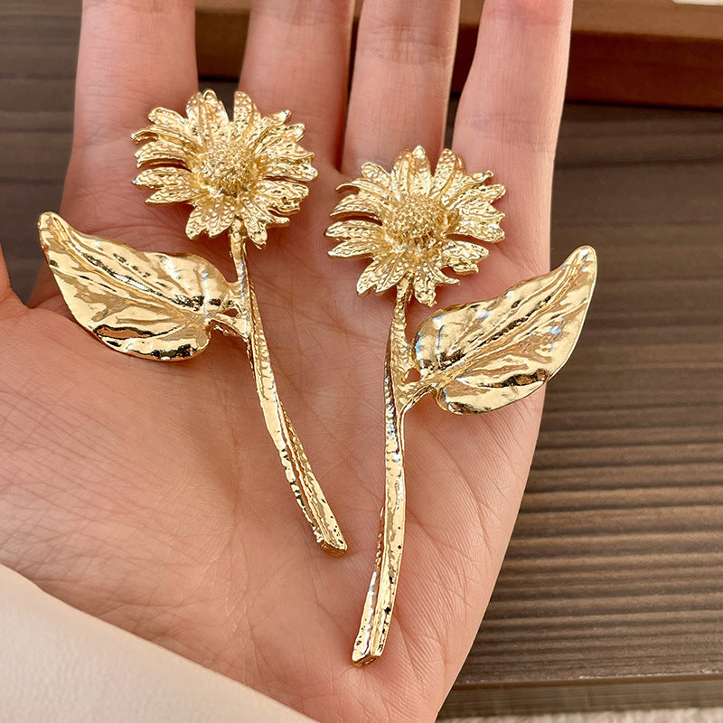 Sun Daisy Flower 18K Gold Plated Tassel Dangler Earring For Women