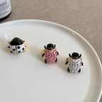 Beetle Black Pink Enamel Crystal Free Size Ring For Women Bulk