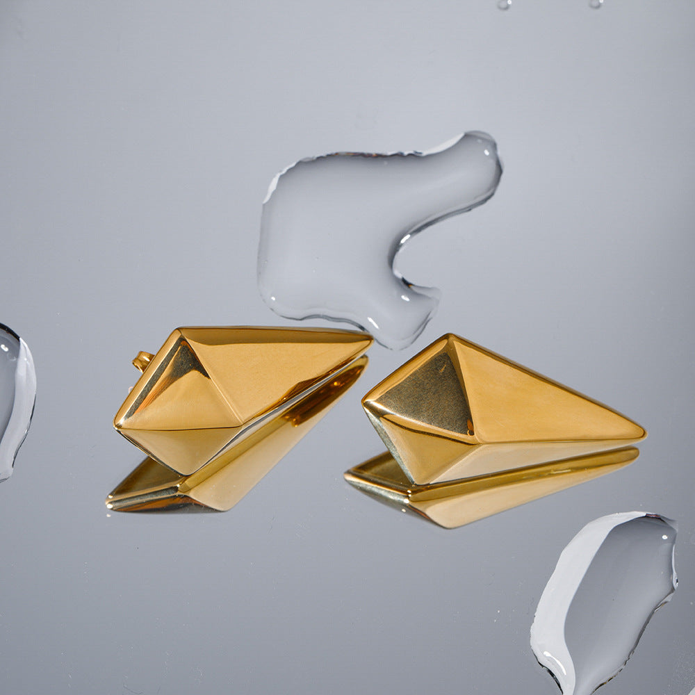 Triangle Shape Gold Stainless Steel Anti Tarnish Dangler Earring Bulk