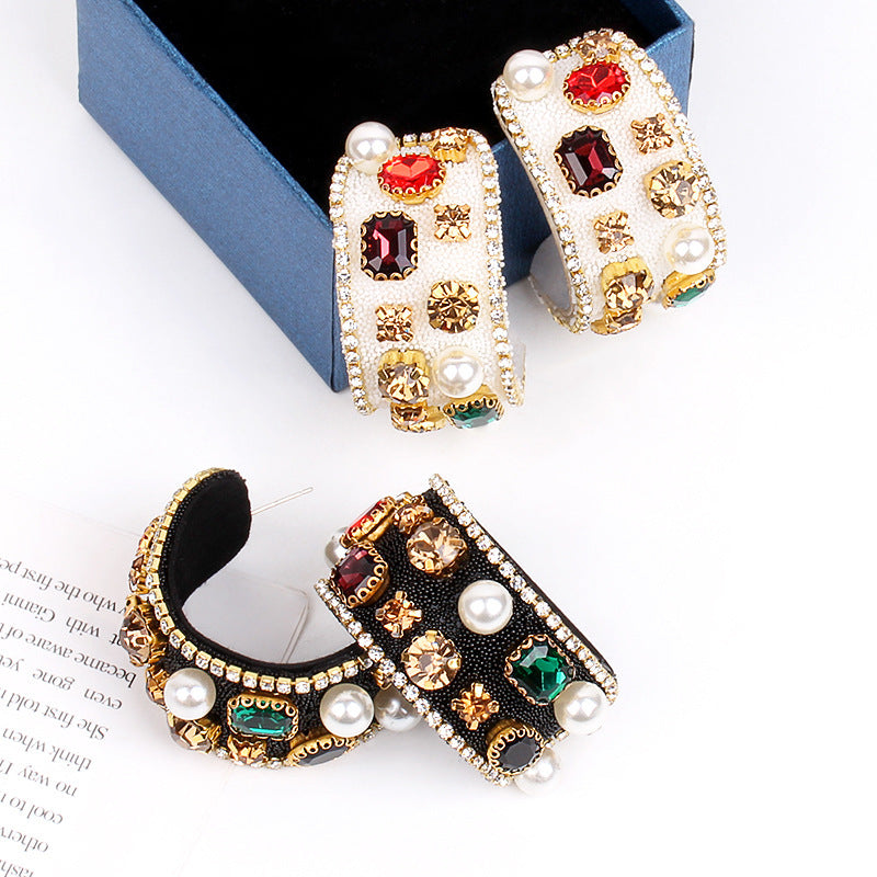18K Gold Plated White Black Multi Gemstone CZ Pearl Hoop Earring Bulk