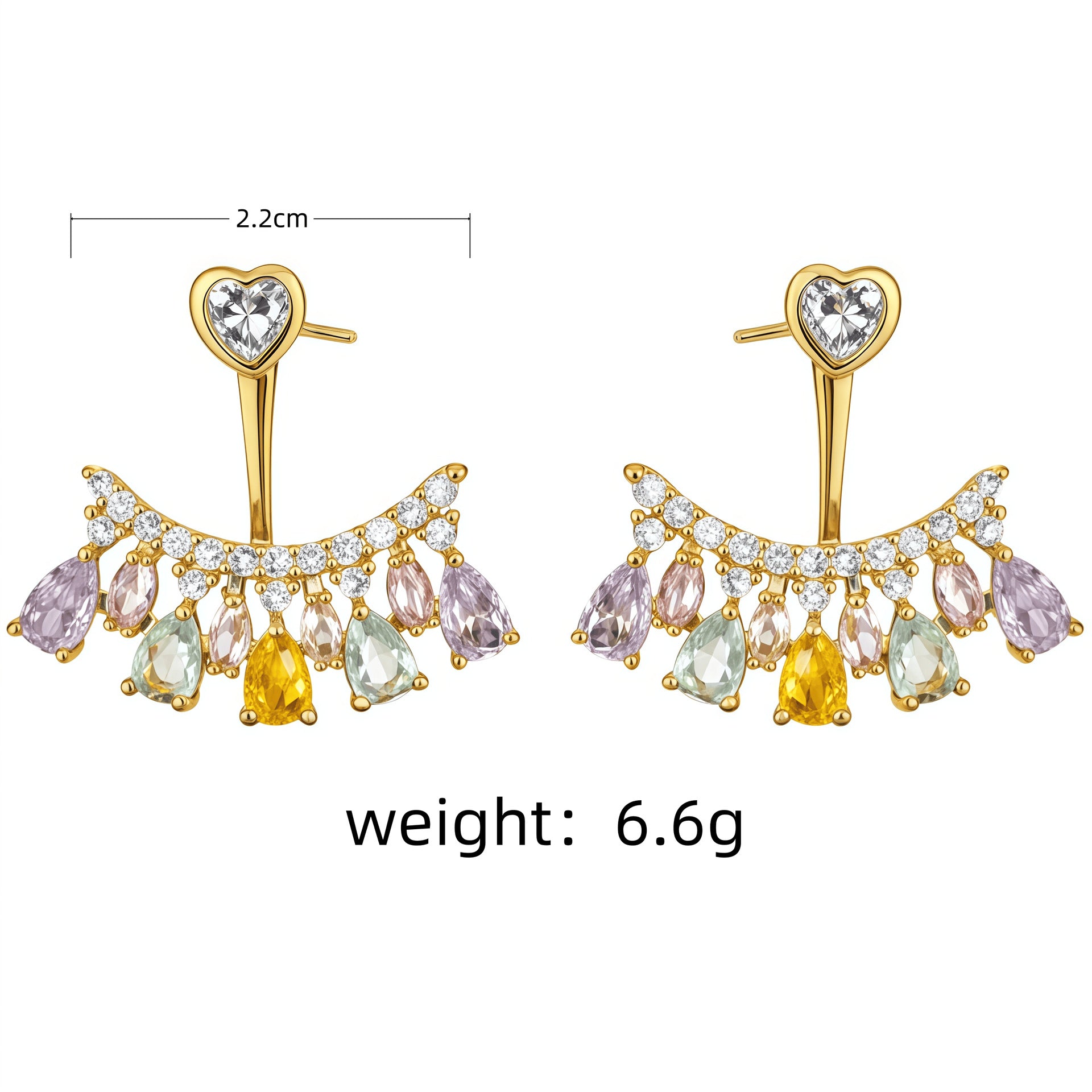 Gold Heart Cubic Zirconia Anti Tarnish Copper Drop Earrings Bulk