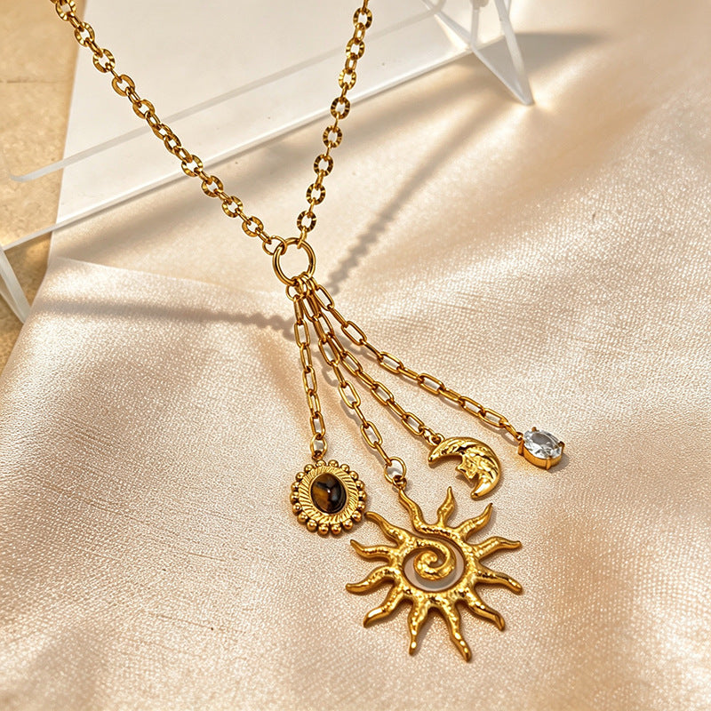 Elegant Sun & Moon Gold Layered CZ Anti Tarnish Copper Necklace Bulk