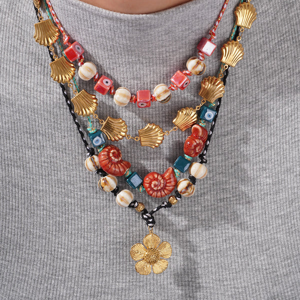 Ocean Shell Flower Evil Eye Beads Multi Thread Necklace For Women Secondary image