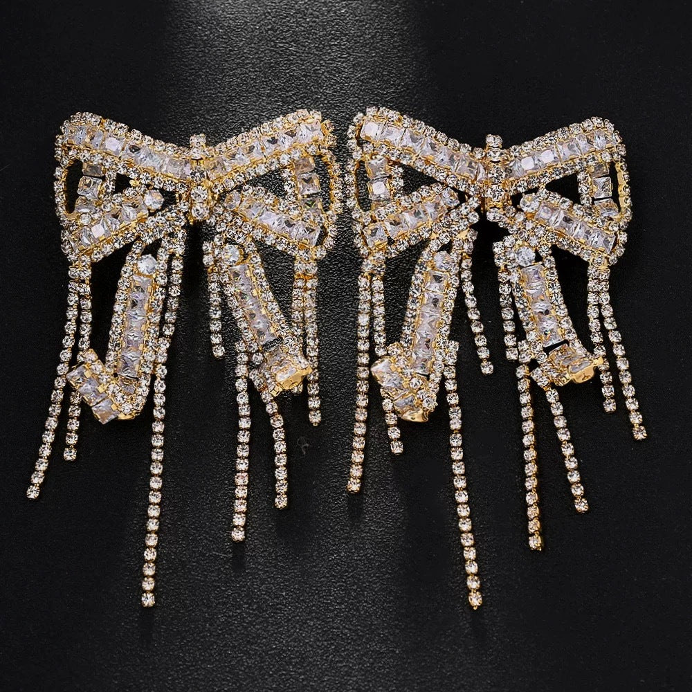 Sparkling Diamond Zircon Bow Silver CZ Dangler Earring Bulk Main image