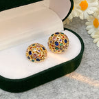 Round Sphere Navratna Gold Silver Plated CZ Copper Stud Earrings Bulk