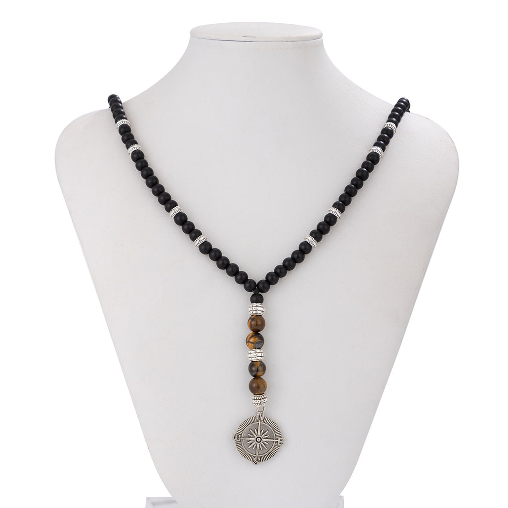 Black Brown Beads Anchor Wheel Silver Long Necklace Chain Men Bulk