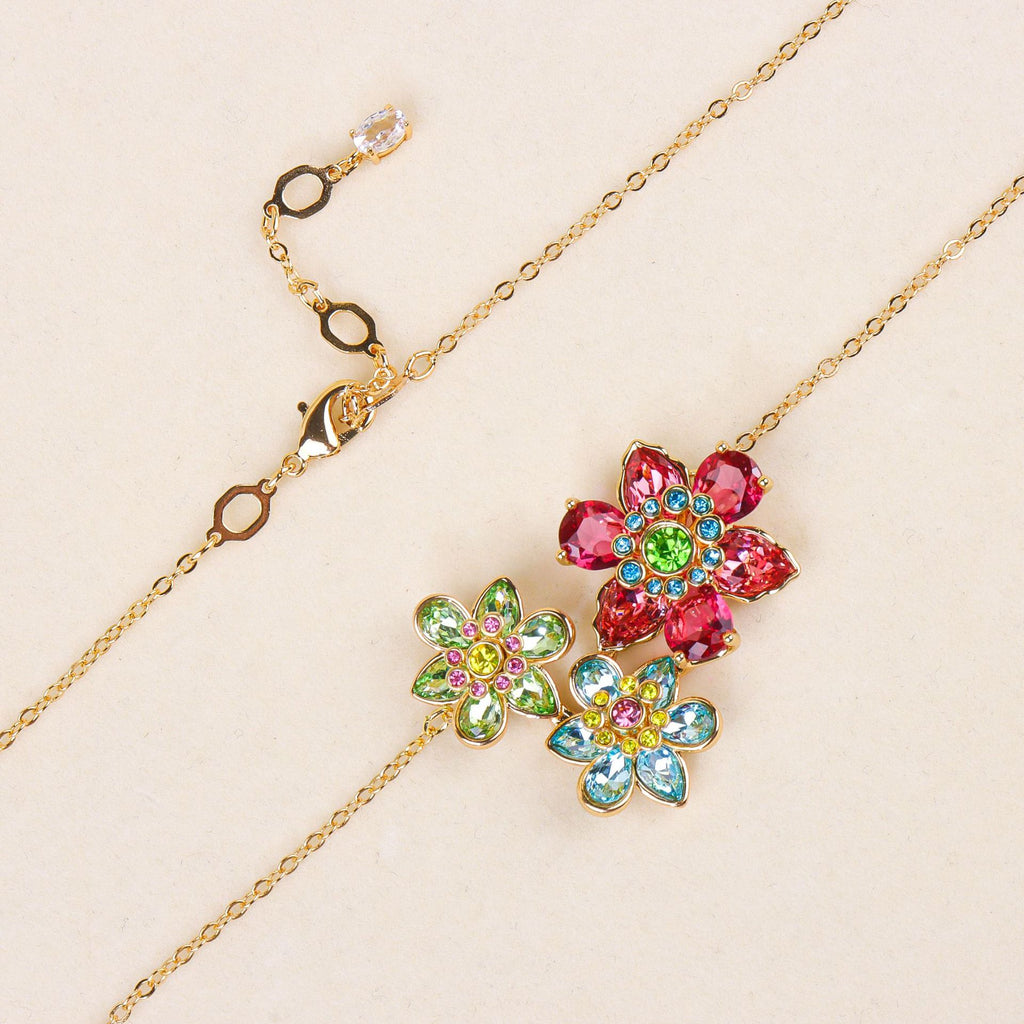 Multi Color Floral Designer Gold CZ Copper Necklace Combo Set Wholesale