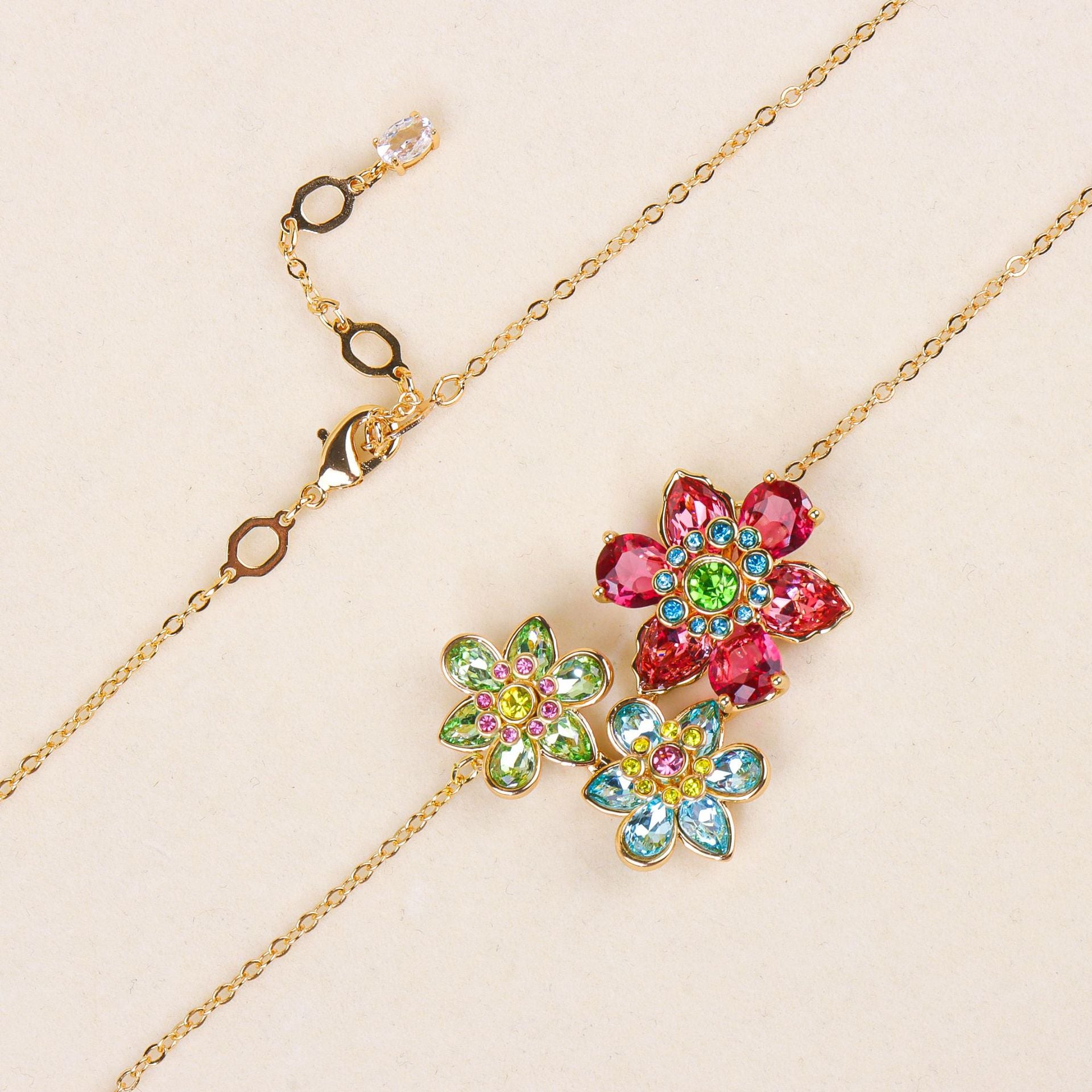 Multi Color Floral Designer Gold CZ Copper Necklace Combo Set Wholesale