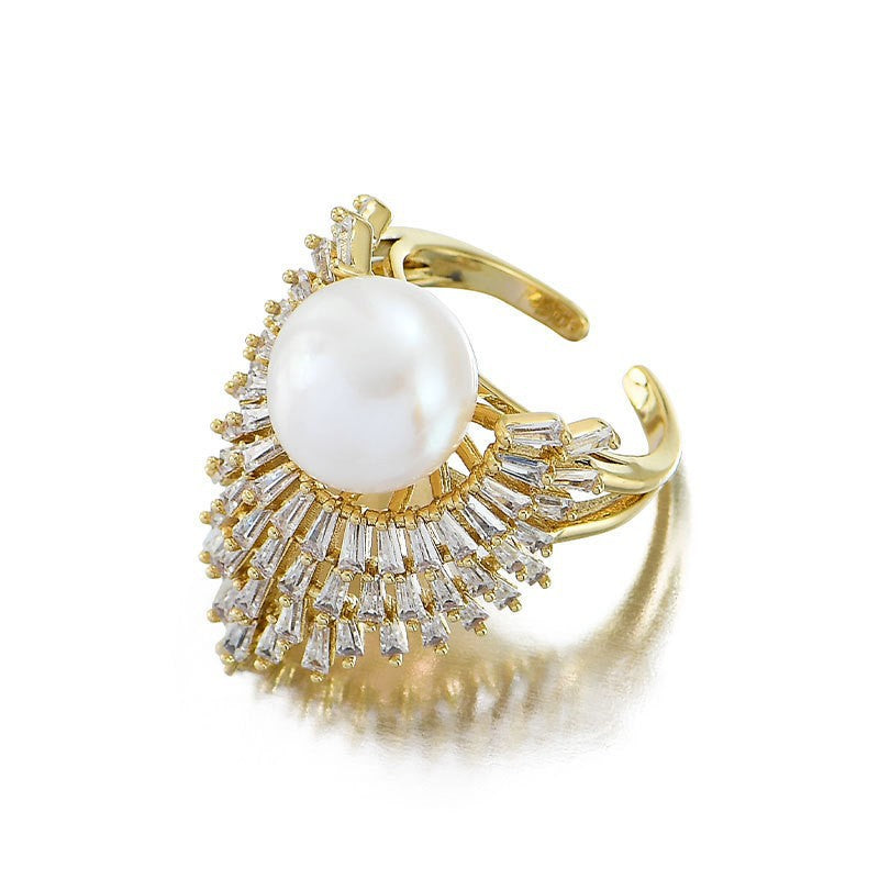 Baguette Crown Pearl White Gold Silver CZ Anti Tarnish Ring Bulk