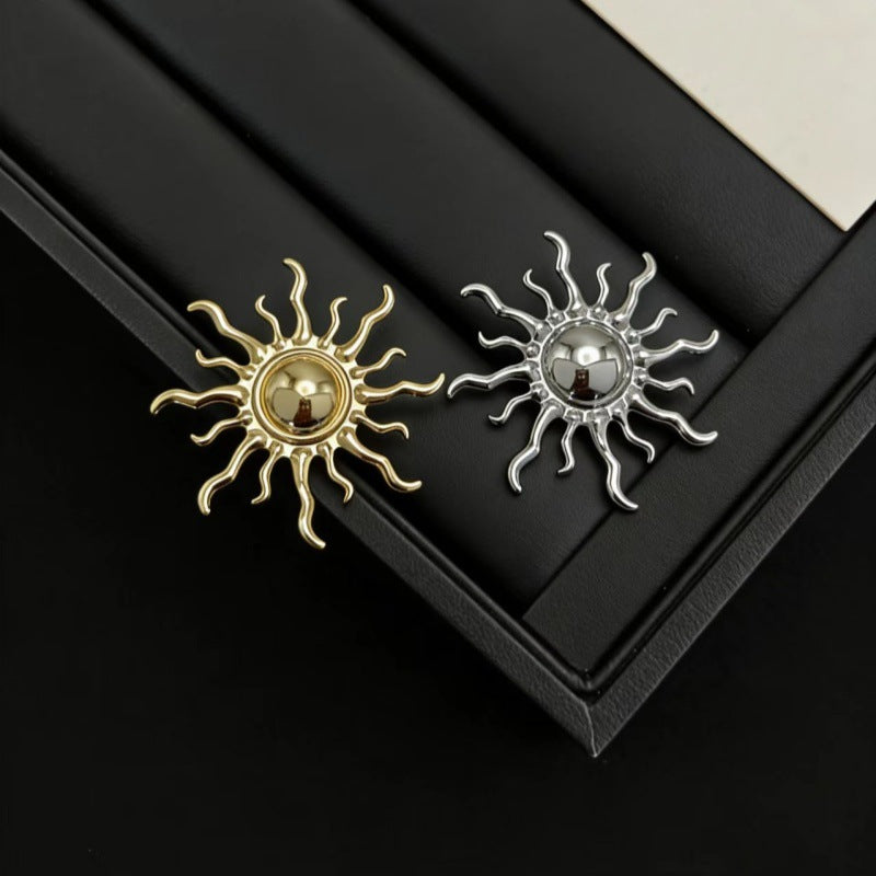 Gold Silver Vintage Sun Rays Plated Plain Alloy Brooch For Women Bulk