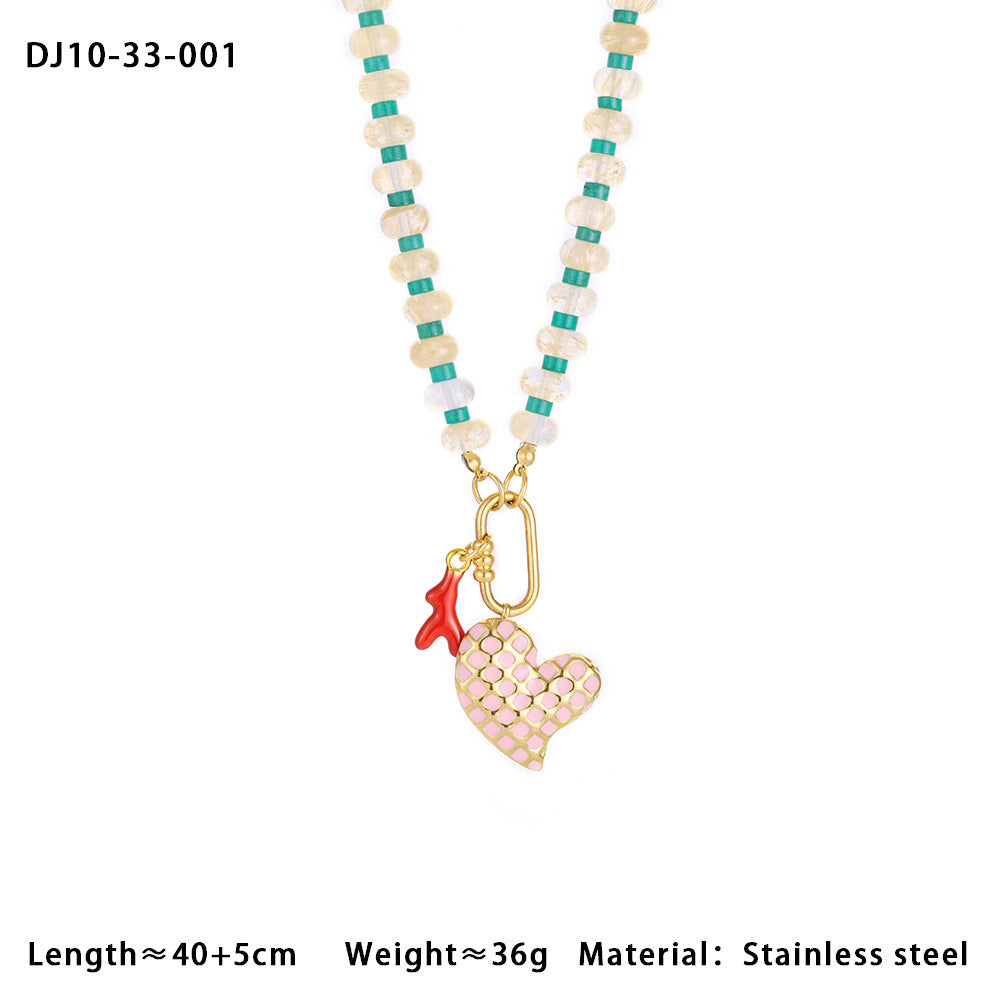 Heart Crystal Multicolor Beads 18K Gold Charm Necklace For Women Bulk