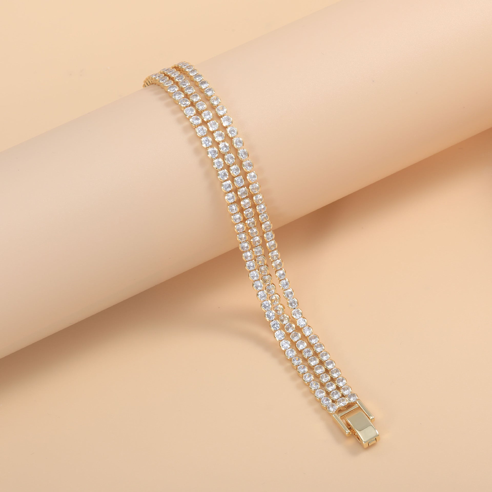 Bulk Layered Triple Row Tennis Style Gold Silver CZ Copper Bracelet Secondary image