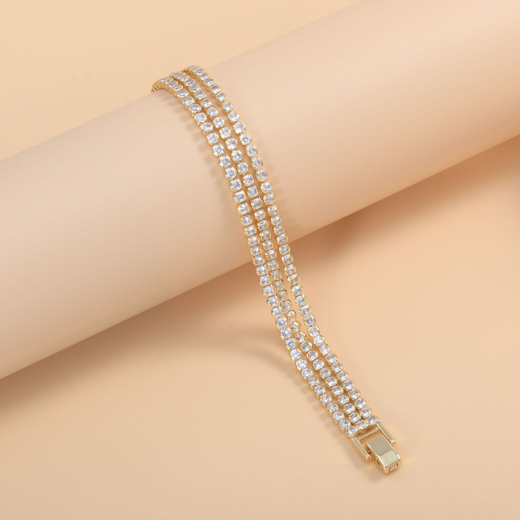 Bulk Layered Triple Row Tennis Style Gold Silver CZ Copper Bracelet