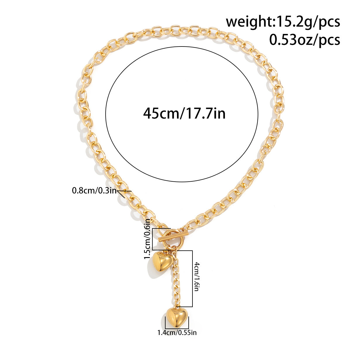 Dual Heart Toggle Lock 18K Gold Necklace Link Chain For Women Bulk