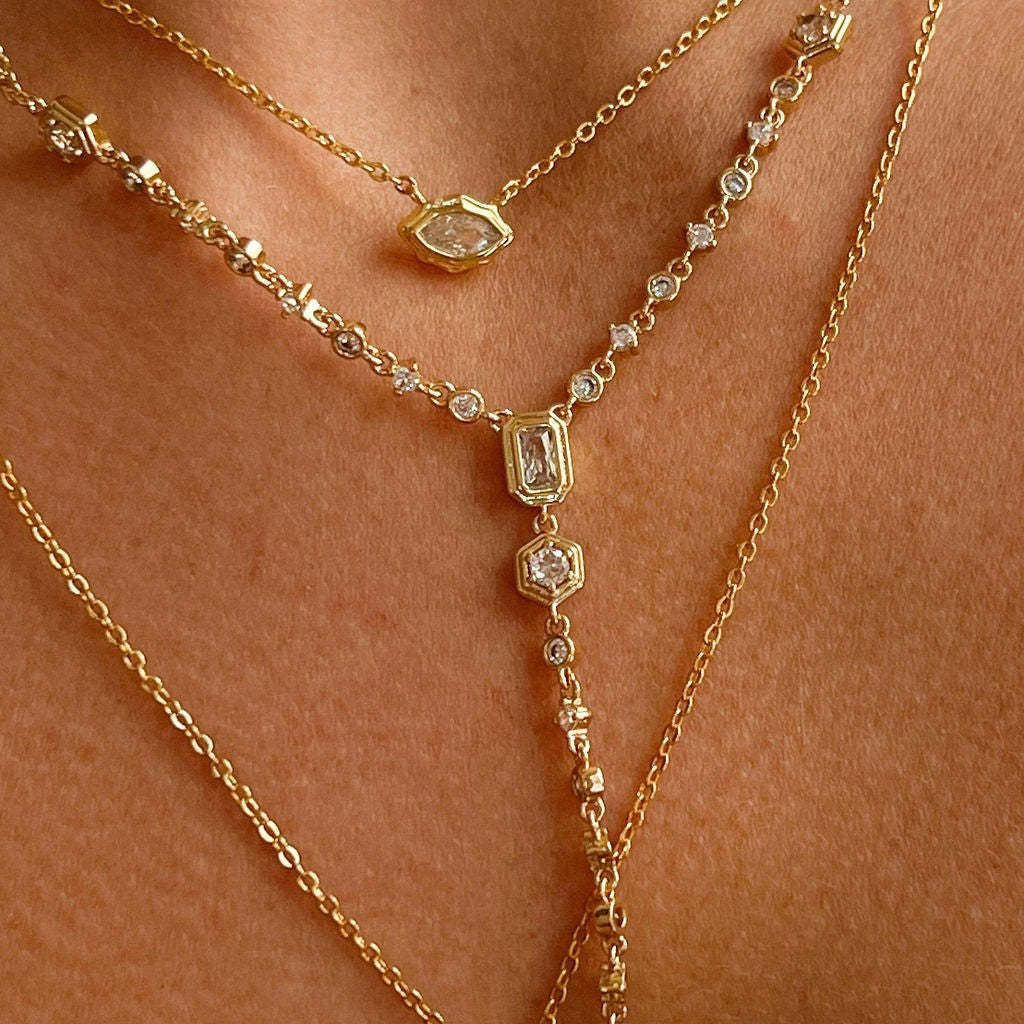 Simple Solitaire CZ 18K Gold Anti Tarnish Y Necklace Chain Bulk