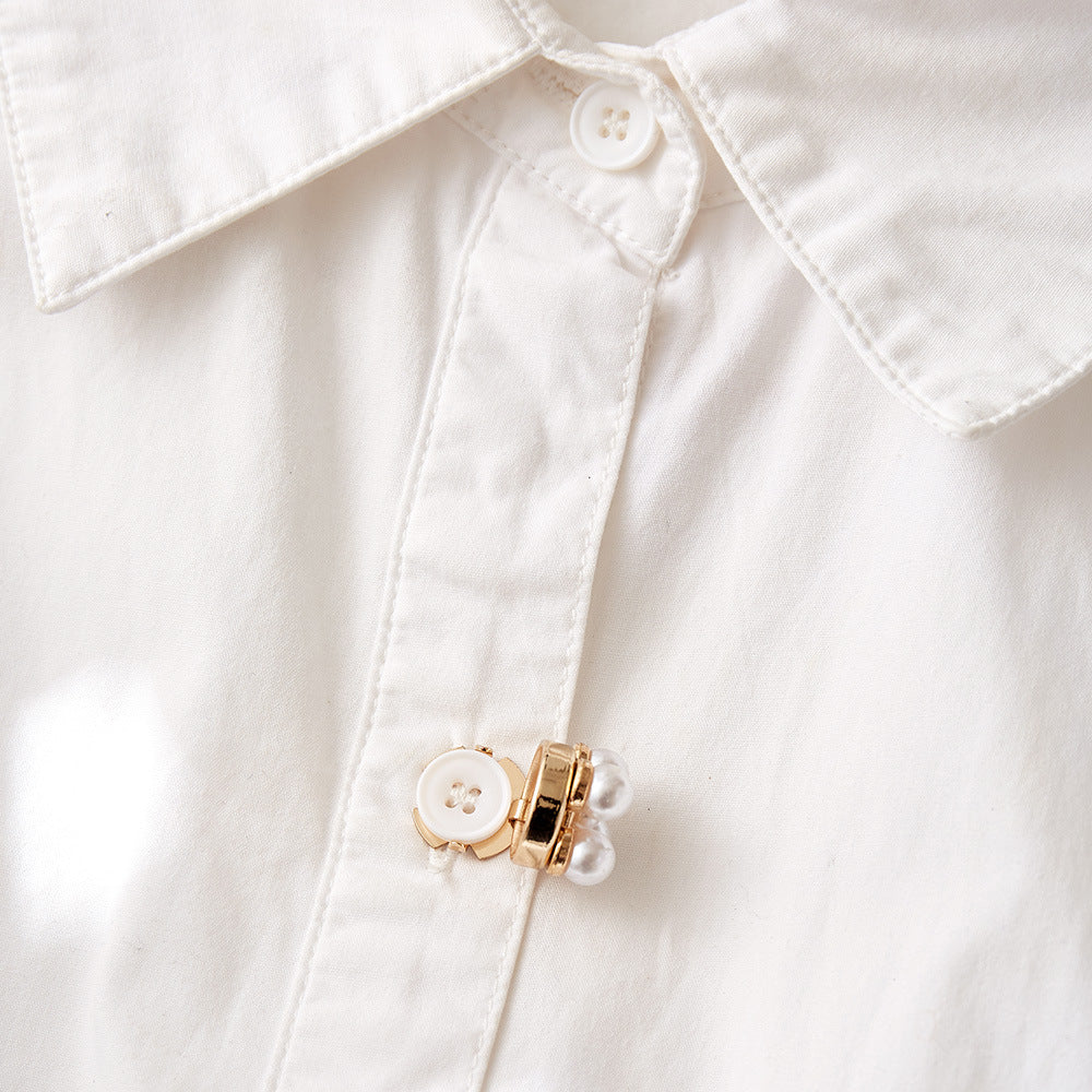 Cluster White Round Pearl Gold Plated Brass Button Cover Wholesale