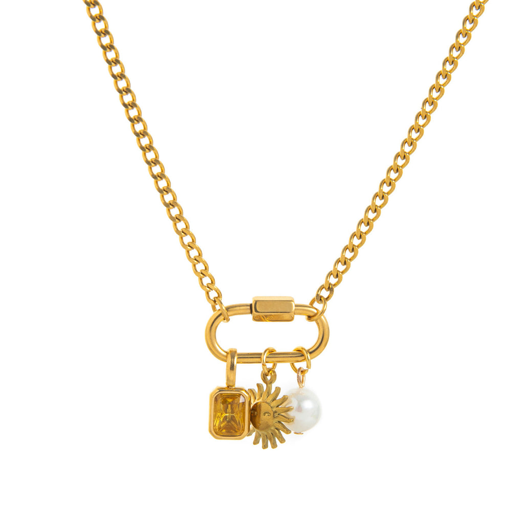 Multi Color Trendy Carabiner Charm Gold Plated CZ Copper Necklace Bulk