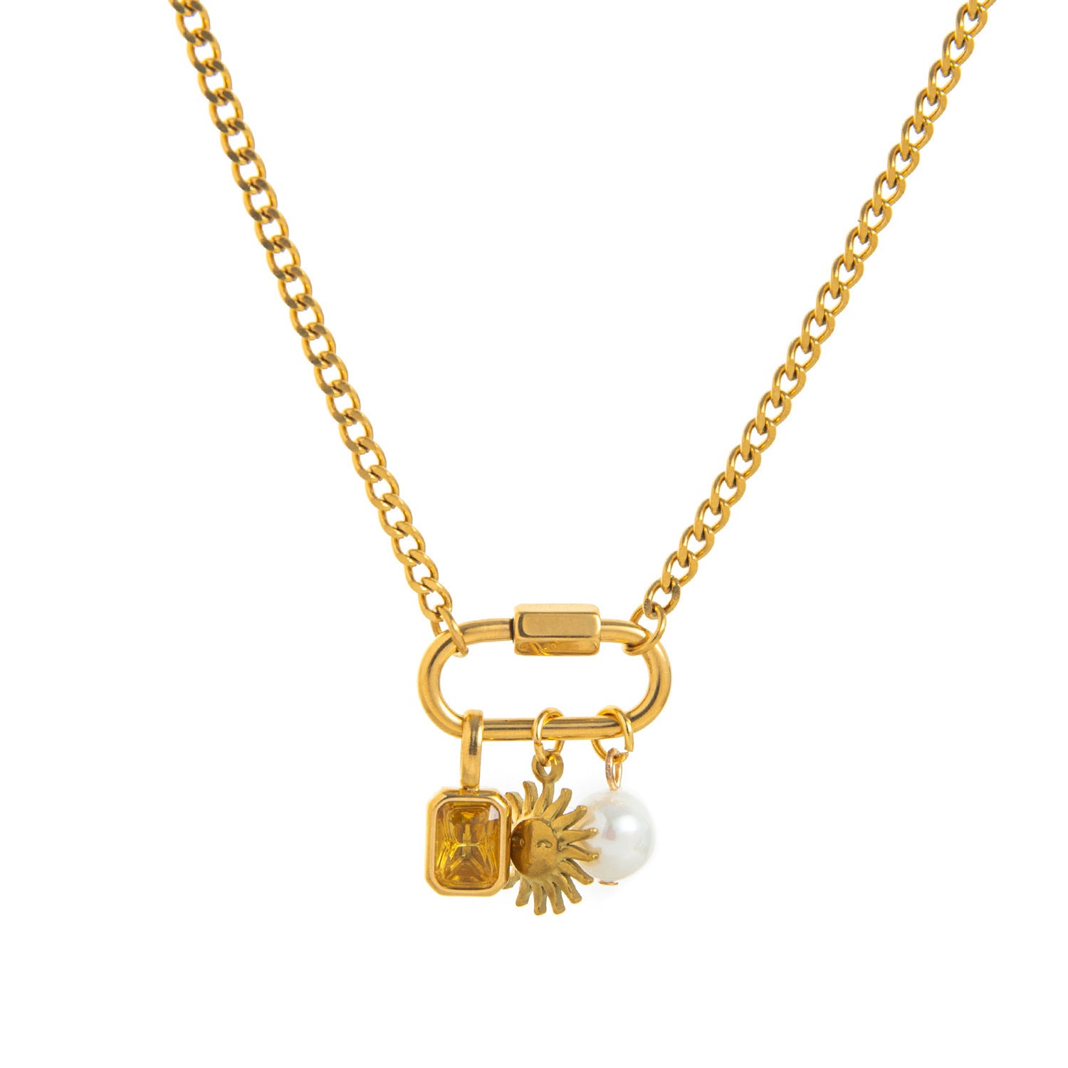 Multi Color Trendy Carabiner Charm Gold Plated CZ Copper Necklace Bulk