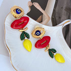 Lips Evil Eye Red Blue 18K Gold Dangler Anti Tarnish Earring Bulk