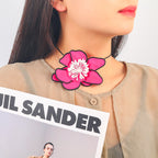 Flower Colorful Pink Green White With Black Boarder Cloth Necklace For Women