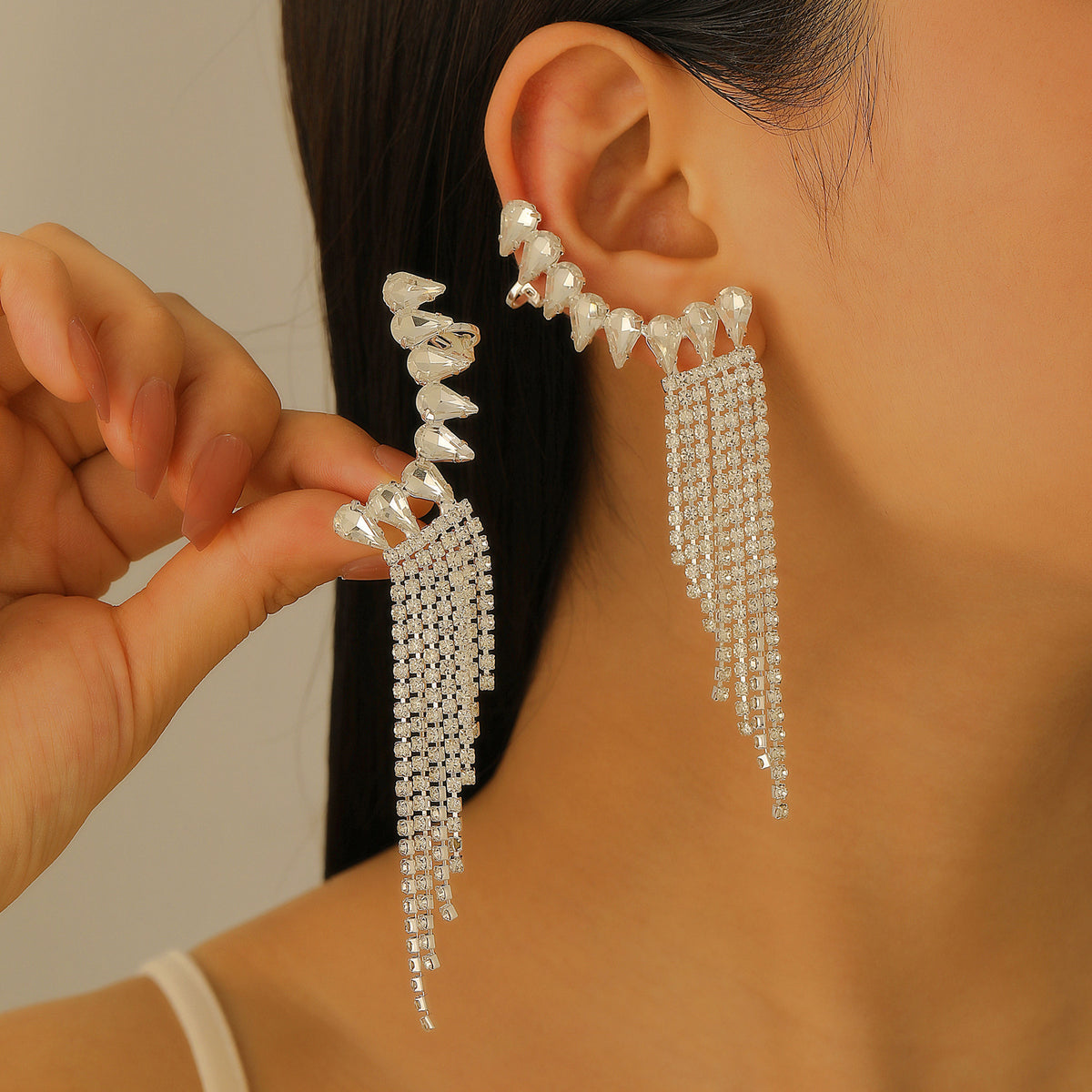 Elegant Floral Leaf Heart Gold Silver Rhinestone Left Ear Cuff Earrings Bulk