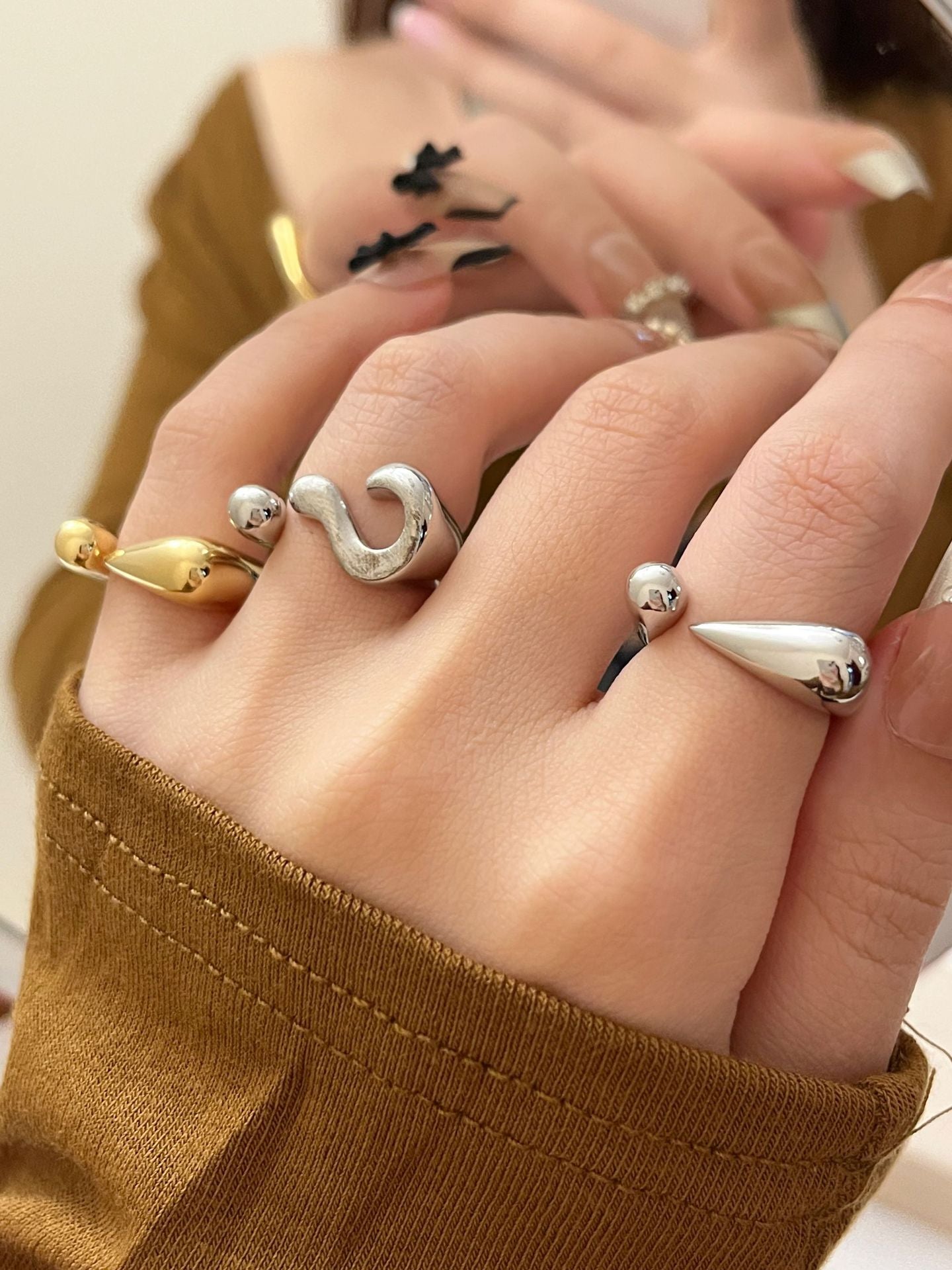 Retro Question Mark Exclamation Mark 18K Gold Silver Anti Tarnish Adjustable Ring For Women
