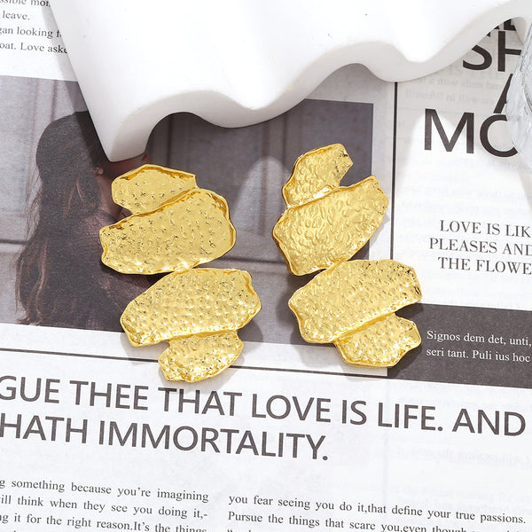Beaten Finish Joint Leaf Part Gold Anti Tarnish Dangler Earring Bulk Main image
