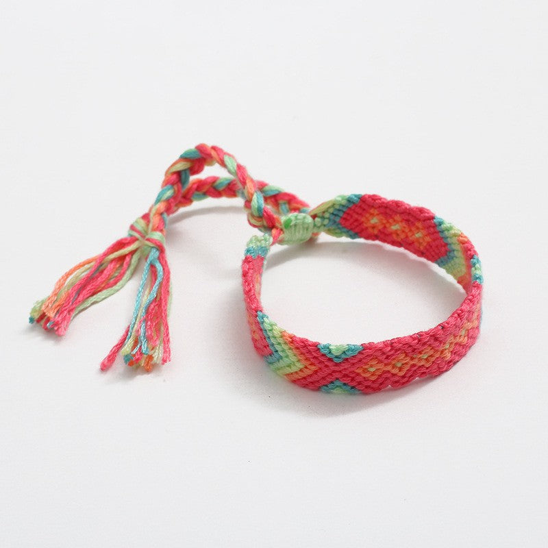 Bohemian Rainbow Braided Threads Adjustable Bracelet For Women Bulk