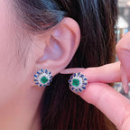Sunflower Blue Green Gemstone Silver CZ Necklace Earring Ring Set Bulk