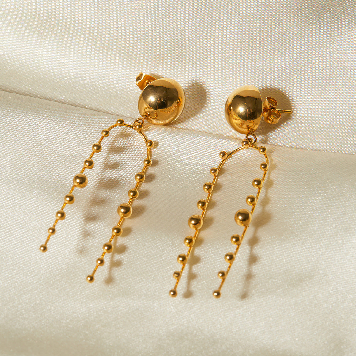 18K Gold Anti Tarnish Stainless Steel Ball Layer Tassel Dangler Earrings For Women Main image
