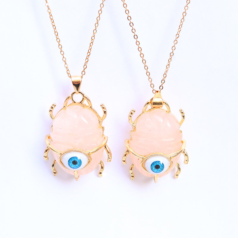 Pink Beetle Blue Evil Eye Gold Plated Beads Copper Pendant Chain Bulk