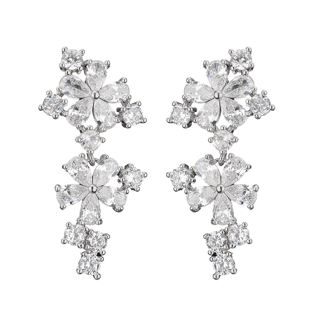 Floral Flower 18K Gold CZ Anti Tarnish Dangler Earring Bulk