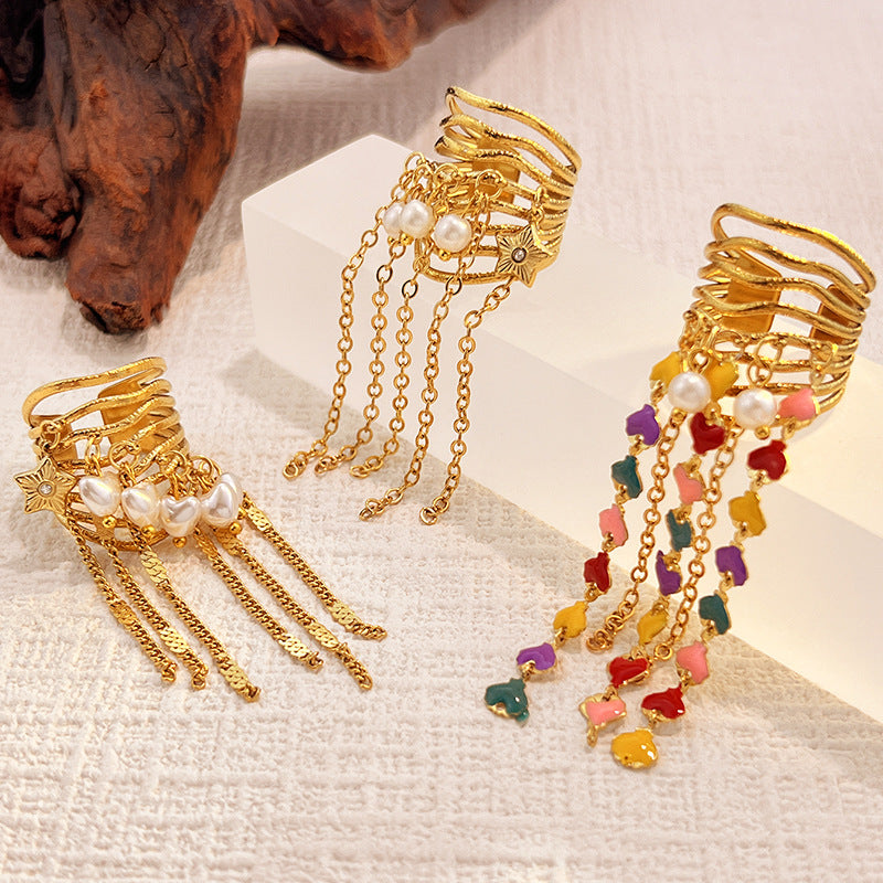 Multi Color Chain Tassel Statement Gold Copper Adjustable Ring Women Bulk