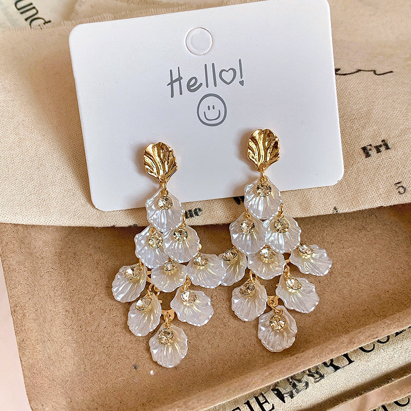 Flower Petal Shell Gold White Plain Copper Dangler Earrings For Women Wholesale