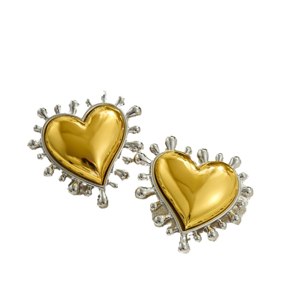 Heart Trendy Dual Tone Gold Silver Stainless Steel Stud Earrings Bulk