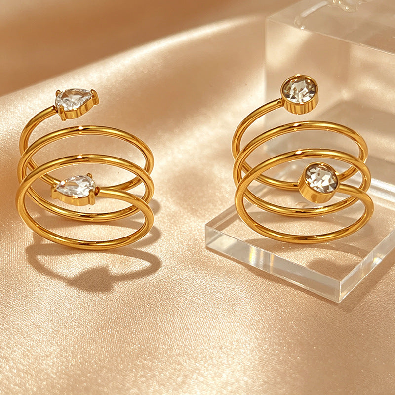 Gold Spiral Wrap Cubic Zirconia Copper Adjustable Ring For Women Bulk