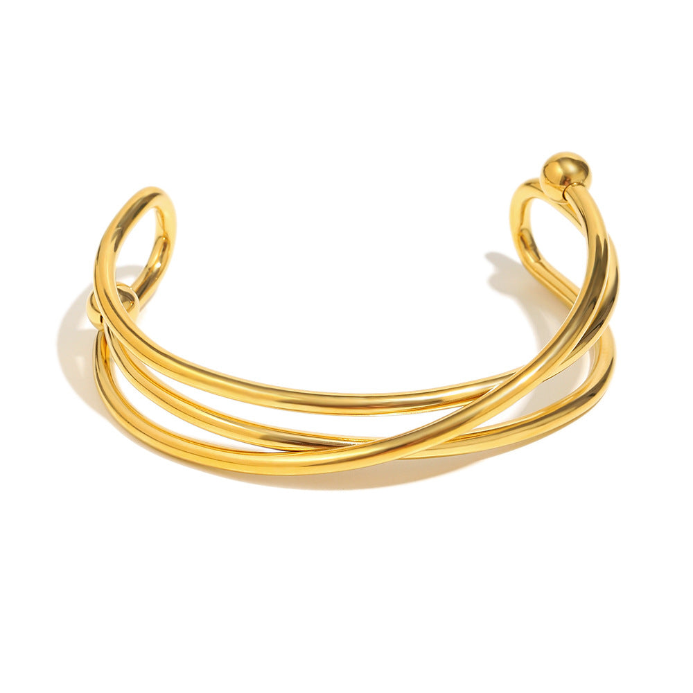 Dual Cross 18K Gold Stainless Steel Anti Tarnish Silver Openable Cuff Kada For Women