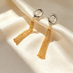 Dual Tone Gold Silver Chain Tassel Stainless Steel Drop Earrings Bulk