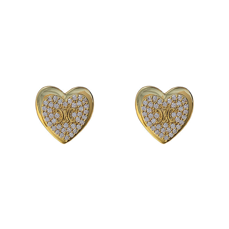Heart 18K Gold Silver CZ Anti Tarnish Stud Earring Pair Bulk