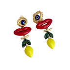 Lips Evil Eye Red Blue 18K Gold Dangler Anti Tarnish Earring Bulk