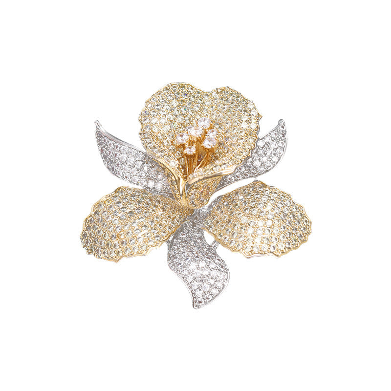 Floral Flower Silver Blue Gold Pink CZ Anti Tarnish Brooch Bulk